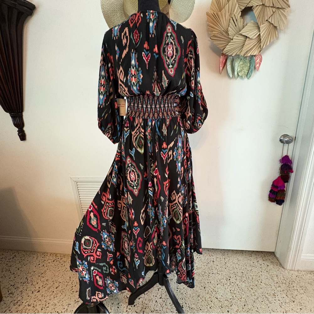 TOLANI Long Black Geometric Tribal Print Asymmetrical Contrast NEW Maxi Dress! - Picture 6 of 16